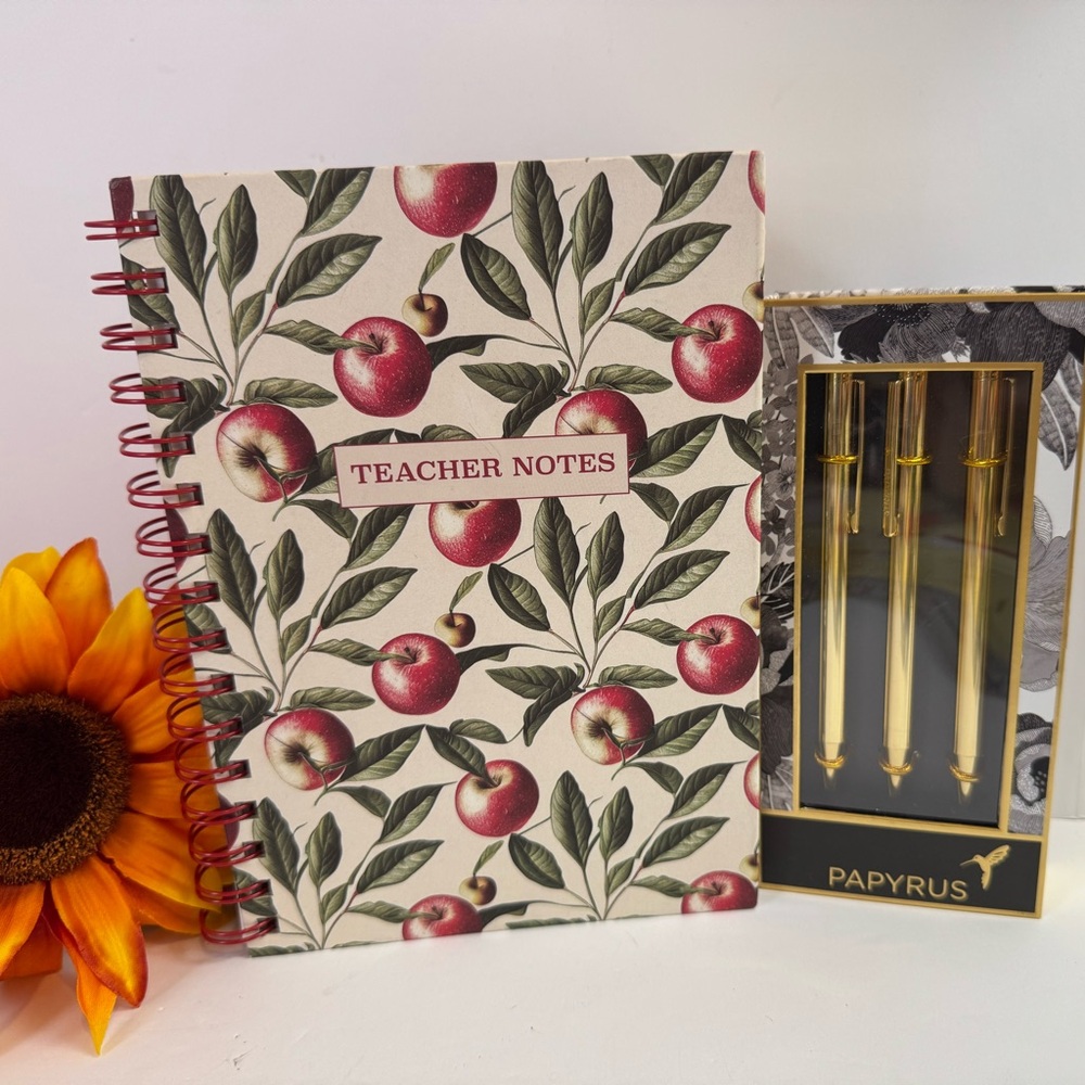 Papyrus Gold Pen Trio with Apple Design Notebook